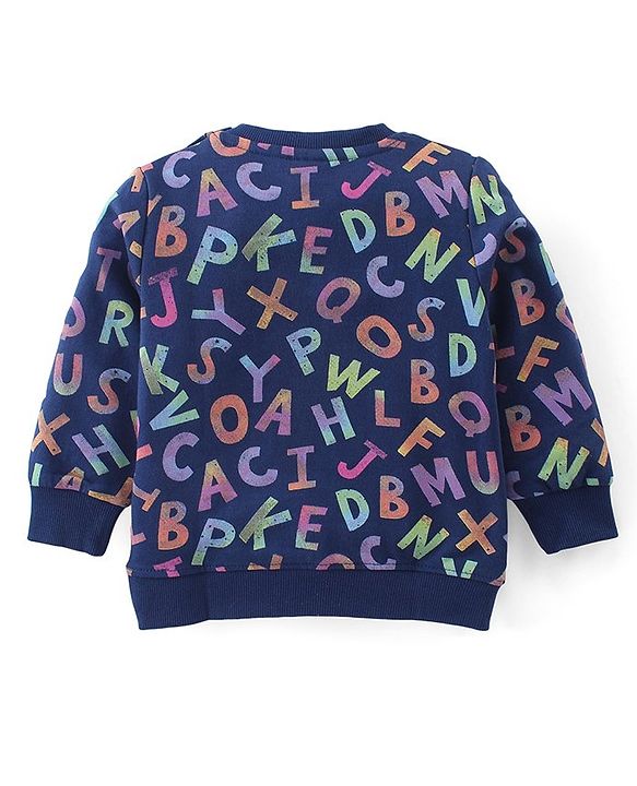 Babyhug Cotton Knit Full Sleeves Sweatshirt with Alphabates Design - Navy Blue