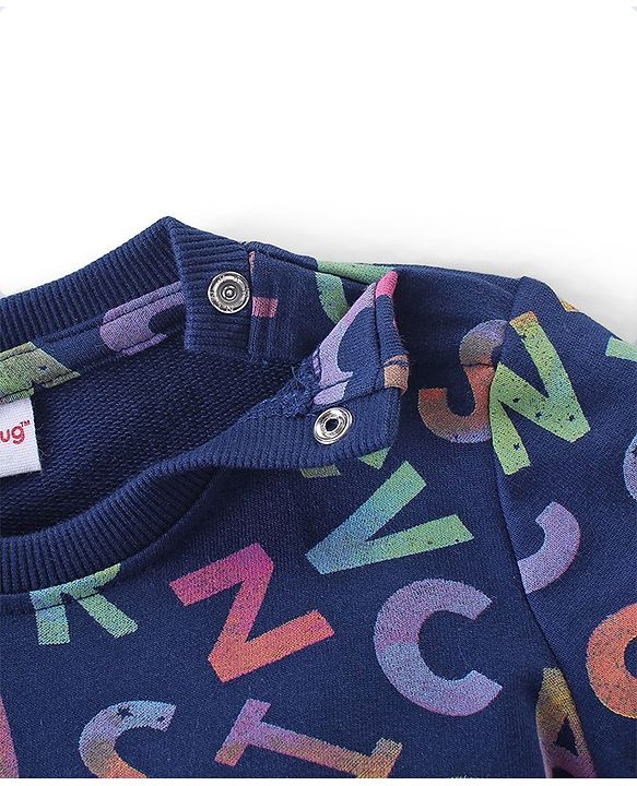 Babyhug Cotton Knit Full Sleeves Sweatshirt with Alphabates Design - Navy Blue