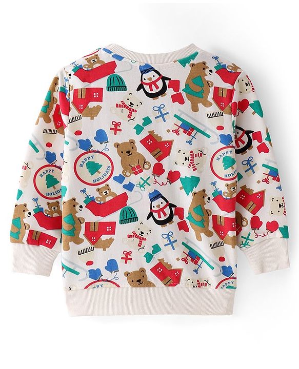 Babyhug 100% Cotton Knit Full Sleeves Sweatshirt with Bear Print - Multicolour