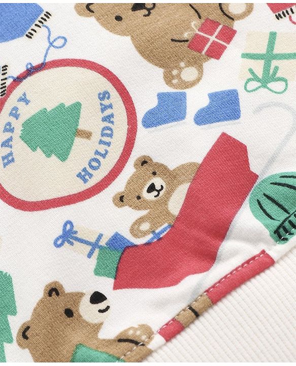 Babyhug 100% Cotton Knit Full Sleeves Sweatshirt with Bear Print - Multicolour
