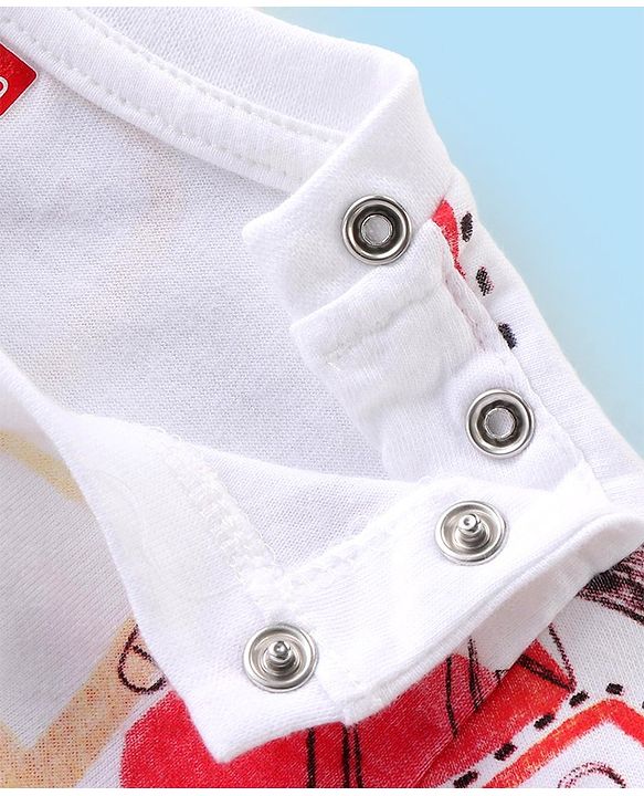 Babyhug Cotton Knit Full Sleeves Night Suit with Construction Vehicle Print - White