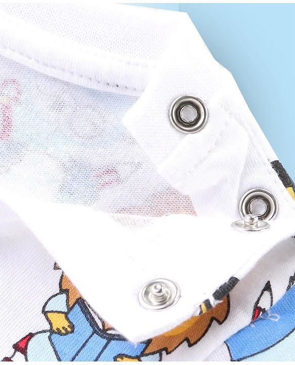 Babyhug Cotton Knit Full Sleeves Night Suit with Lion & Beat Print - White