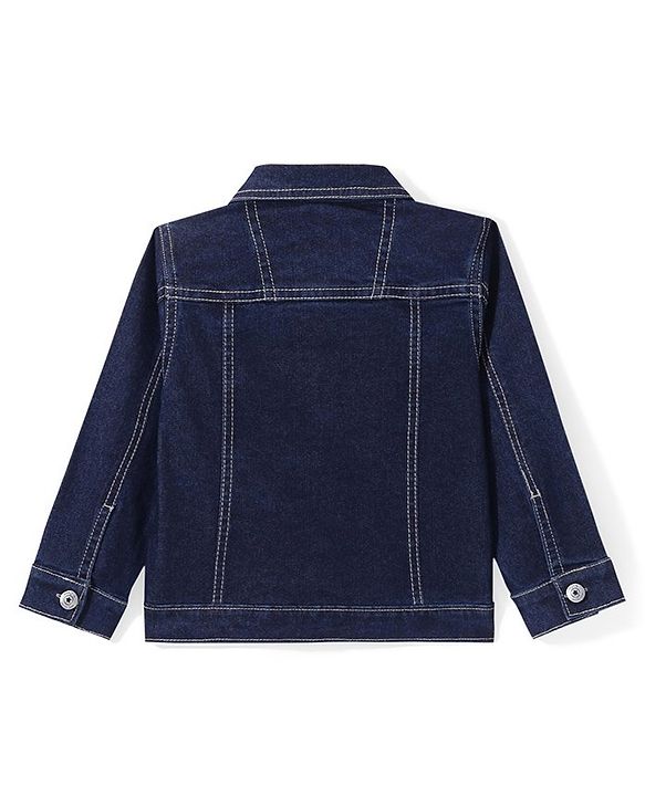 Babyhug Full Sleeves Collar Neck Washed Denim Jacket - Dark Blue