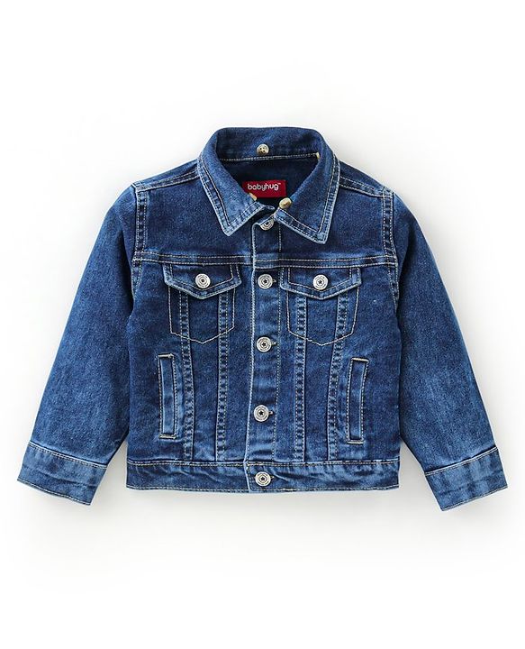 Babyhug Full Sleeves Collar Neck Washed Denim Jacket With Detachable Hood - Blue