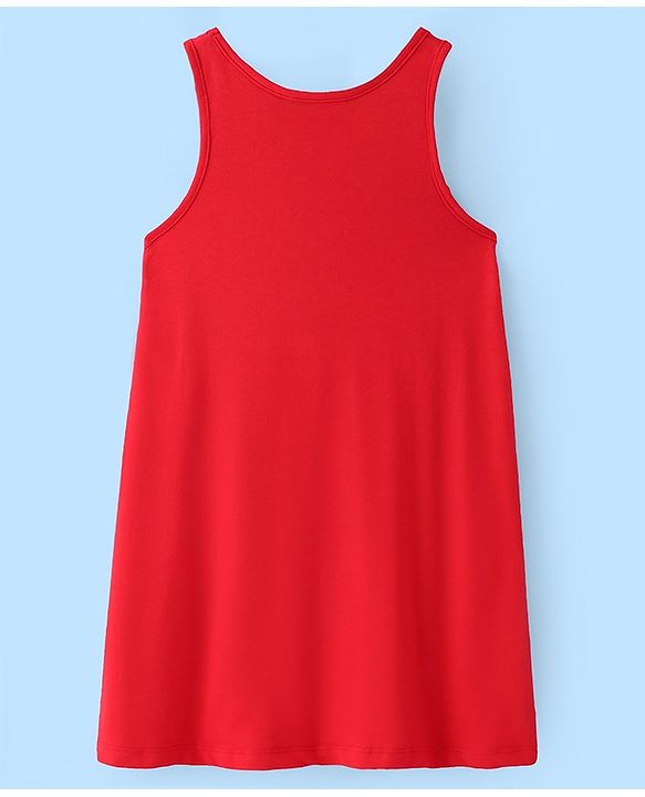 Pine Kids Cotton Knit Frock With Half Sleeves Inner Tee Text Printed - Red & White