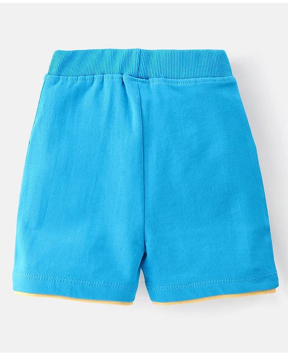 Babyhug Cotton Knit Half Sleeves Striped T-Shirt & Shorts Set With Lion & Bunny Print - Blue