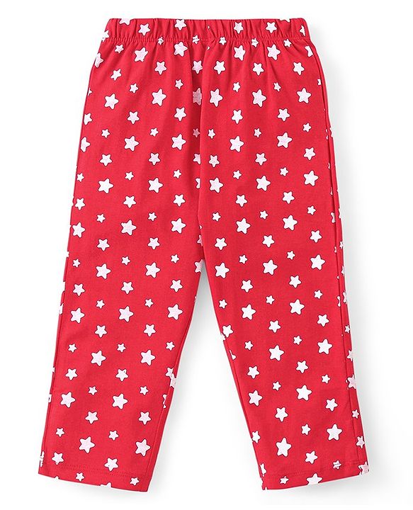 Babyhug Disney Single Jersey Full Sleeves Front Open Night Suit with Star & Minnie Mouse Print - Red