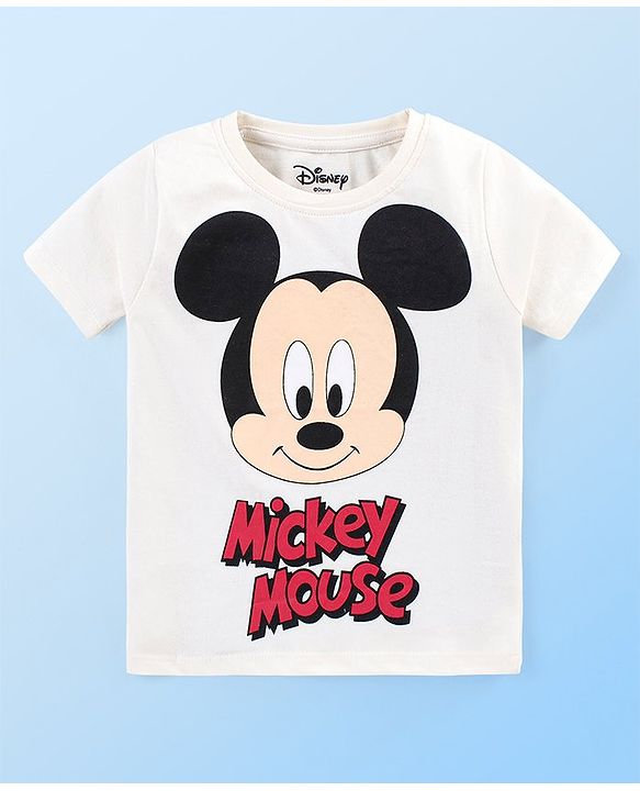 Babyhug Disney Cotton Knit Half Sleeves T-Shirt & Shorts Set With Mickey Mouse Print - White & Red