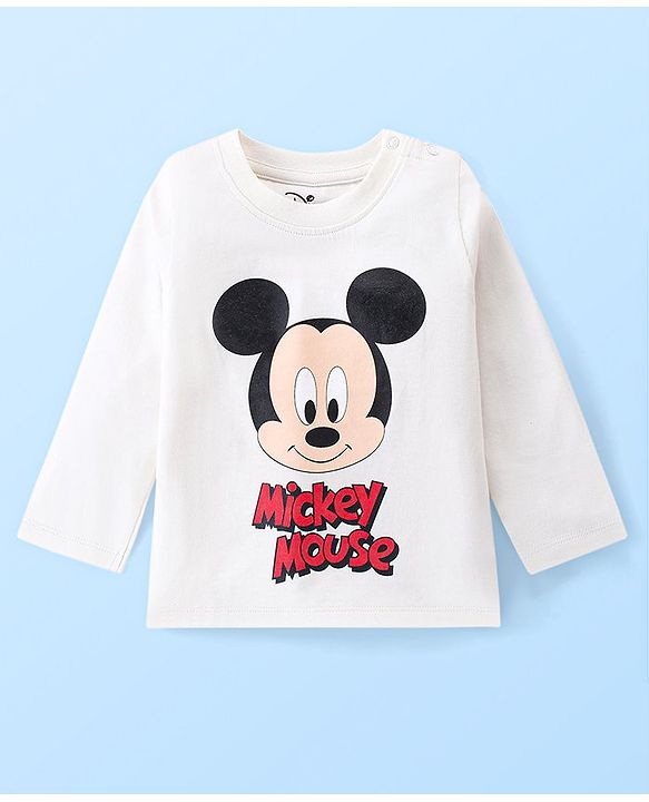 Babyhug Disney Single Jersey Knit Full Sleeves T-Shirt & Joggers Set With Micky Mouse Graphics - White & Blue