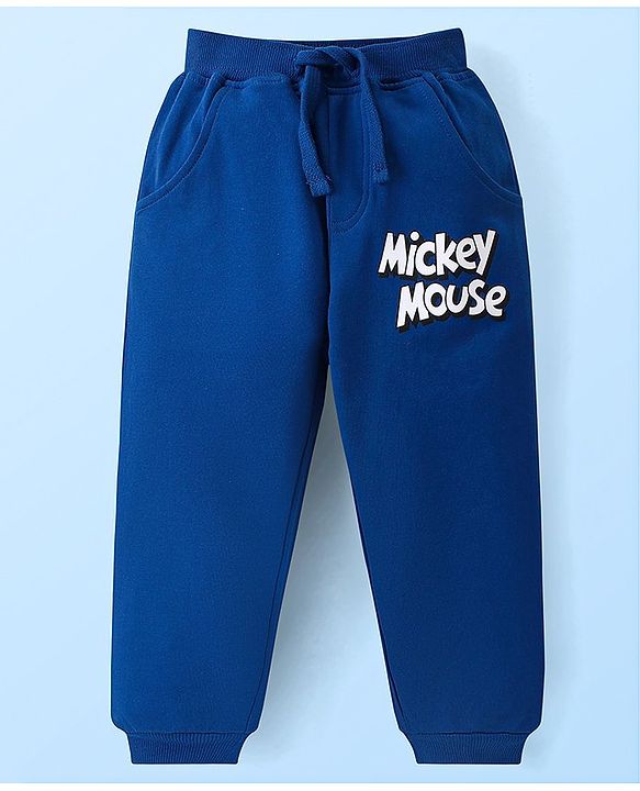 Babyhug Disney Single Jersey Knit Full Sleeves T-Shirt & Joggers Set With Micky Mouse Graphics - White & Blue