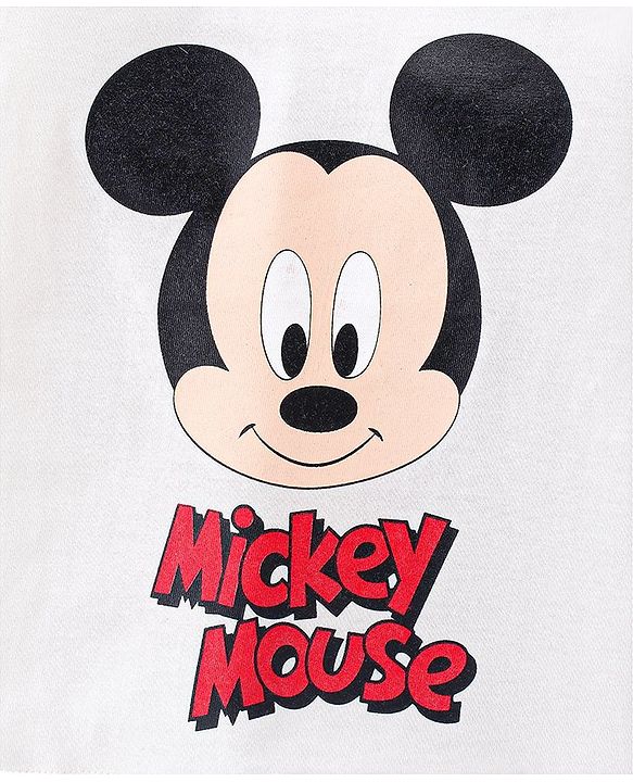 Babyhug Disney Single Jersey Knit Full Sleeves T-Shirt & Joggers Set With Micky Mouse Graphics - White & Blue