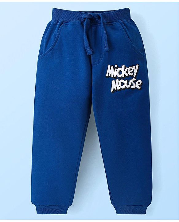 Babyhug Disney Single Jersey Knit Full Sleeves T-Shirt & Joggers Set With Micky Mouse Graphics - White & Blue