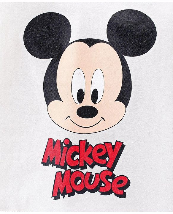 Babyhug Disney Single Jersey Knit Full Sleeves T-Shirt & Joggers Set With Micky Mouse Graphics - White & Blue