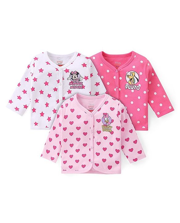 Babyhug Disney Interlock Full Sleeves Jhablas with Heart Star & Minnie Mouse & Friends Graphic Pack of 3 - Multicolor