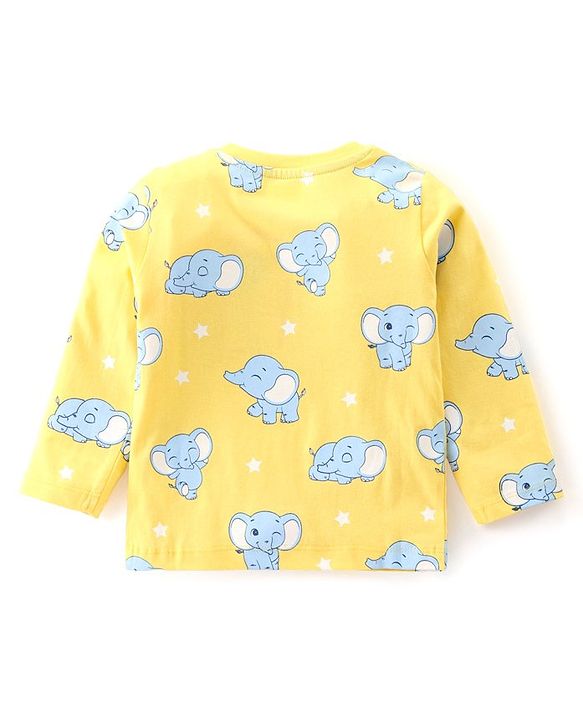 Babyhug Cotton Knit Full Sleeves Night Suit with Elephant Print - Yellow