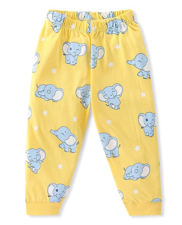 Babyhug Cotton Knit Full Sleeves Night Suit with Elephant Print - Yellow