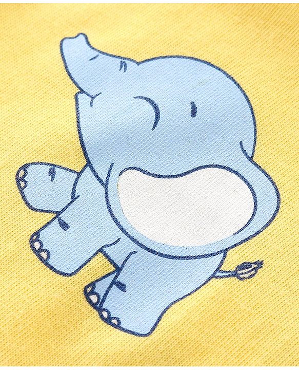 Babyhug Cotton Knit Full Sleeves Night Suit with Elephant Print - Yellow