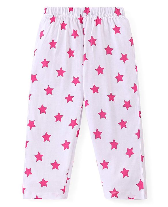 Babyhug Disney Cotton Knit Full Sleeves Front Open Night Suit With Stars & Minnie Mouse Print - Off White
