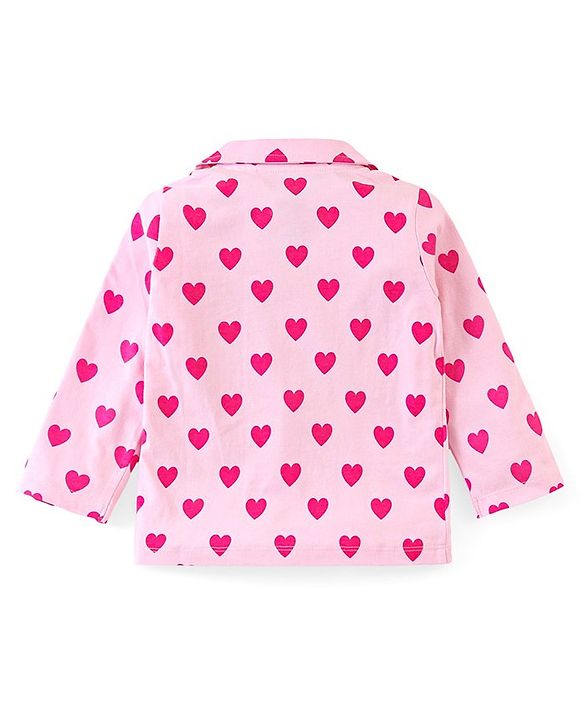 Babyhug Disney Single Jersey Knit Full Sleeves Front Open Night Suit With Daisy Duck & Hearts Print - Pink