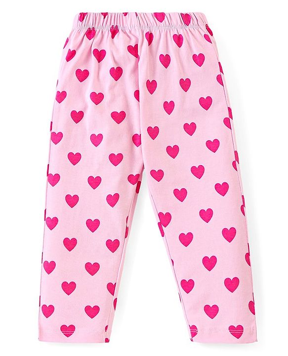 Babyhug Disney Single Jersey Knit Full Sleeves Front Open Night Suit With Daisy Duck & Hearts Print - Pink