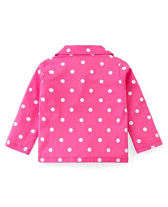 Babyhug Disney Single Jersey Knit Full Sleeves Front Open Night Suit With Pluto & Polka Dots Print - Dark Pink