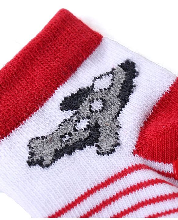 Cute Walk by Babyhug Anti Skid Ankle Length Antibacterial Knitted Striped & Aeroplane Design Socks Pack Of 3 - Blue & Red