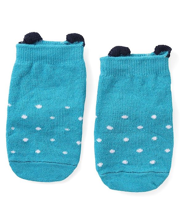 Cute Walk by Babyhug Anti Skid Ankle Length Antibacterial Knitted Striped & Polka Dots Design Socks Pack Of 3 - Blue White & Yellow