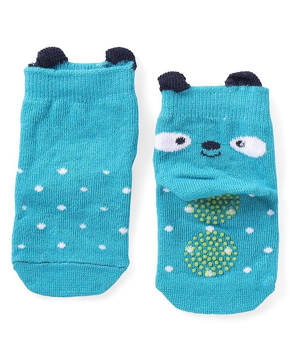 Cute Walk by Babyhug Anti Skid Ankle Length Antibacterial Knitted Striped & Polka Dots Design Socks Pack Of 3 - Blue White & Yellow