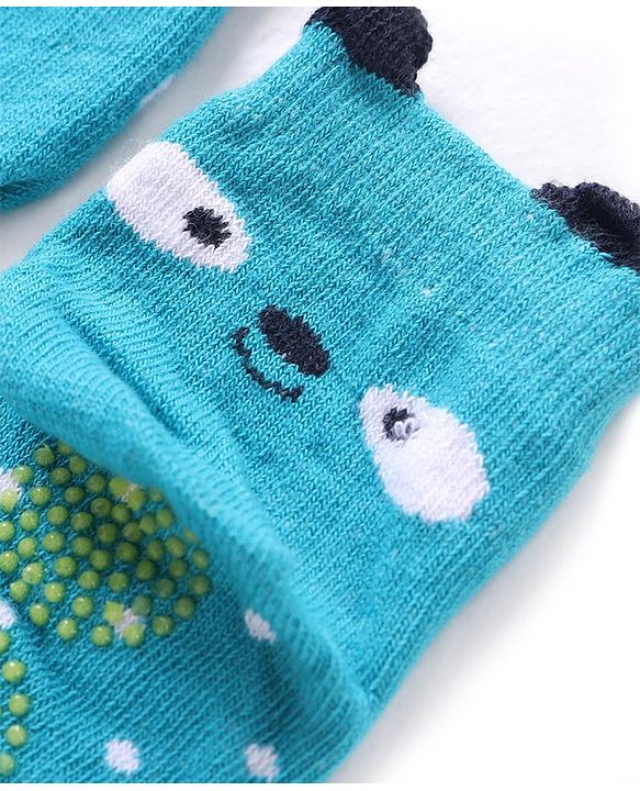 Cute Walk by Babyhug Anti Skid Ankle Length Antibacterial Knitted Striped & Polka Dots Design Socks Pack Of 3 - Blue White & Yellow