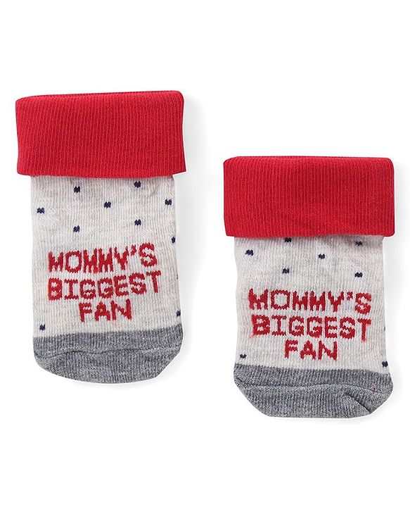 Cute Walk by Babyhug Anti Skid Ankle Length Antibacterial Knitted Striped & Text Design Socks Pack Of 3 - Red Grey & White