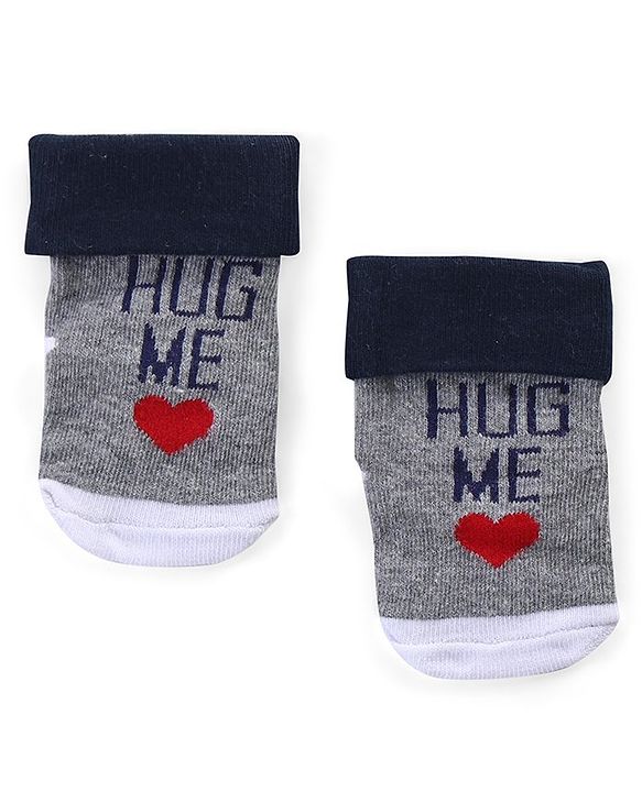 Cute Walk by Babyhug Anti Skid Ankle Length Antibacterial Knitted Striped & Text Design Socks Pack Of 3 - Red Grey & White