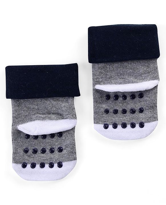 Cute Walk by Babyhug Anti Skid Ankle Length Antibacterial Knitted Striped & Text Design Socks Pack Of 3 - Red Grey & White