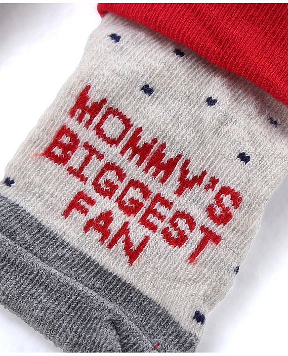 Cute Walk by Babyhug Anti Skid Ankle Length Antibacterial Knitted Striped & Text Design Socks Pack Of 3 - Red Grey & White