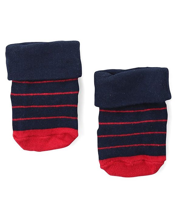 Cute Walk by Babyhug Anti Skid Ankle Length Antibacterial Knitted Striped & Text Design Socks Pack Of 3 - Blue Grey & White