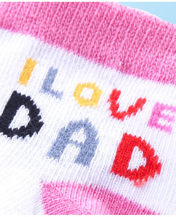 Cute Walk by Babyhug Anti Skid Ankle Length Antibacterial Knitted Striped & Text Design Socks Pack Of 3 - Pink & White