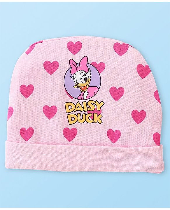Babyhug Disney Cotton Knit Cap Mittens & Booties Set with Heart & Daisy Duck Graphic - Pink