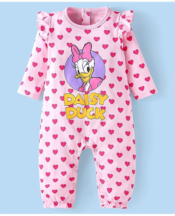 Babyhug Disney Interlock Knit Full Sleeves Polka Dots & Minnie Mouse & Friends Printed Romper with Frill Detailing Pack of 3 - Pink & White