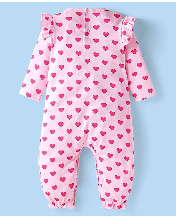 Babyhug Disney Interlock Knit Full Sleeves Polka Dots & Minnie Mouse & Friends Printed Romper with Frill Detailing Pack of 3 - Pink & White