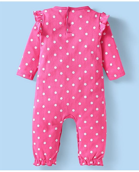 Babyhug Disney Interlock Knit Full Sleeves Polka Dots & Minnie Mouse & Friends Printed Romper with Frill Detailing Pack of 3 - Pink & White