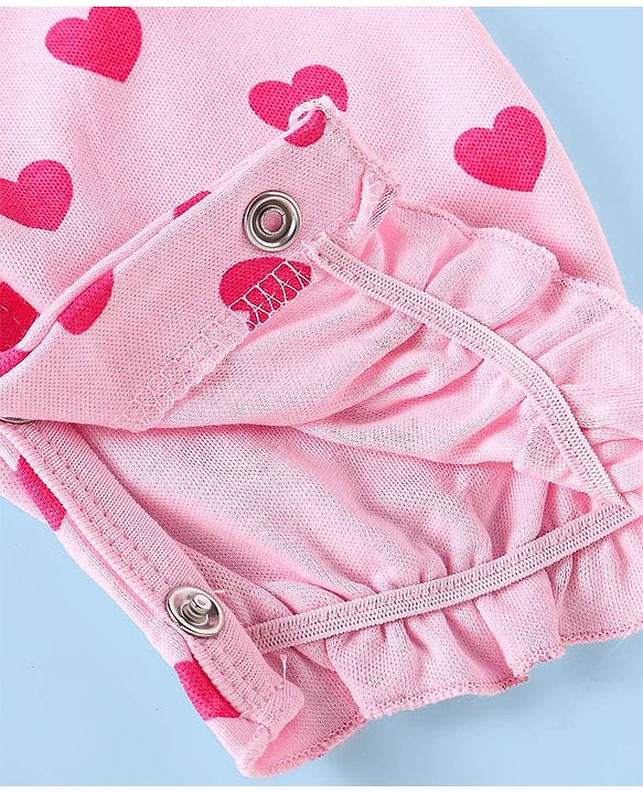 Babyhug Disney Interlock Knit Full Sleeves Polka Dots & Minnie Mouse & Friends Printed Romper with Frill Detailing Pack of 3 - Pink & White