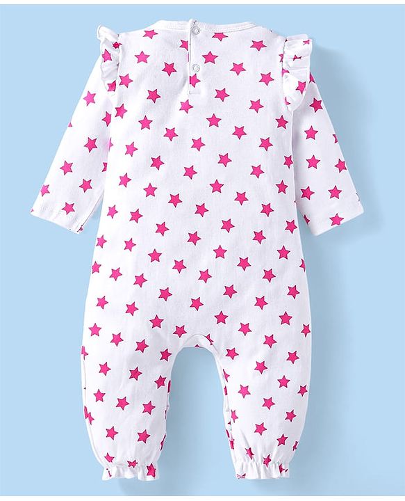 Babyhug Disney Interlock Knit Full Sleeves Polka Dots & Minnie Mouse & Friends Printed Romper with Frill Detailing Pack of 3 - Pink & White
