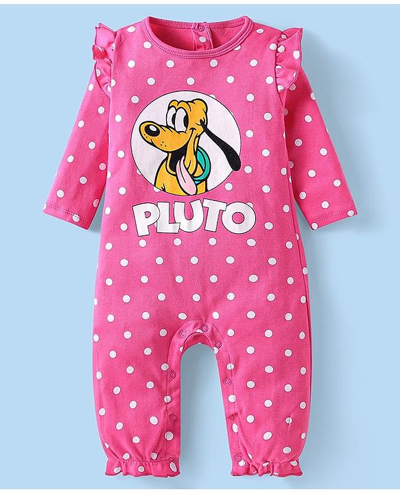 Babyhug Disney Interlock Knit Full Sleeves Polka Dots & Minnie Mouse & Friends Printed Romper with Frill Detailing Pack of 3 - Pink & White