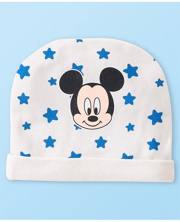 Babyhug Disney Interlock Knit Cap Mittens & Booties Set Mickey Mouse & Star Printed - White
