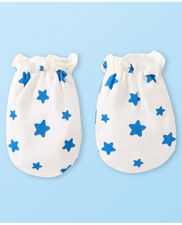 Babyhug Disney Interlock Knit Cap Mittens & Booties Set Mickey Mouse & Star Printed - White
