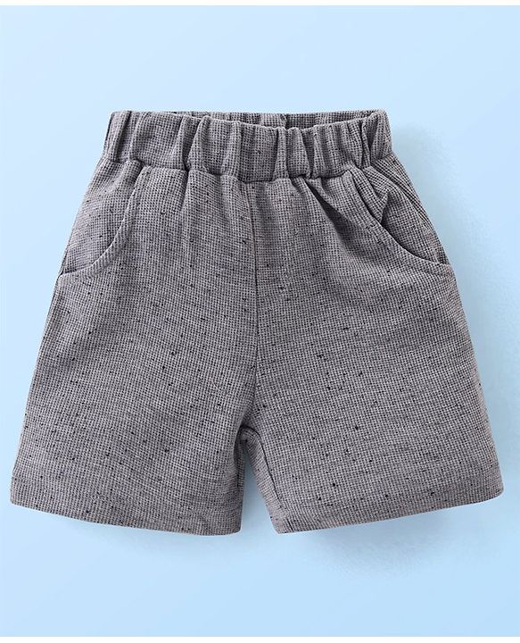 Babyhug Cotton Knit Half Sleeves T-Shirt With Bow &  Attached Waist Coat & Shorts Set - White & Grey