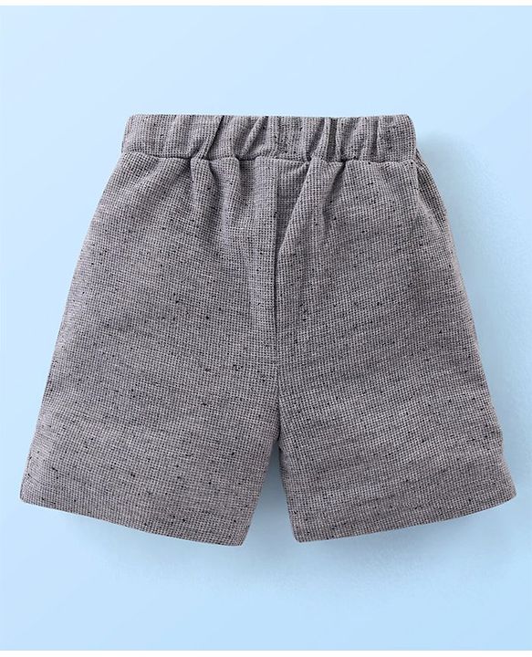 Babyhug Cotton Knit Half Sleeves T-Shirt With Bow &  Attached Waist Coat & Shorts Set - White & Grey