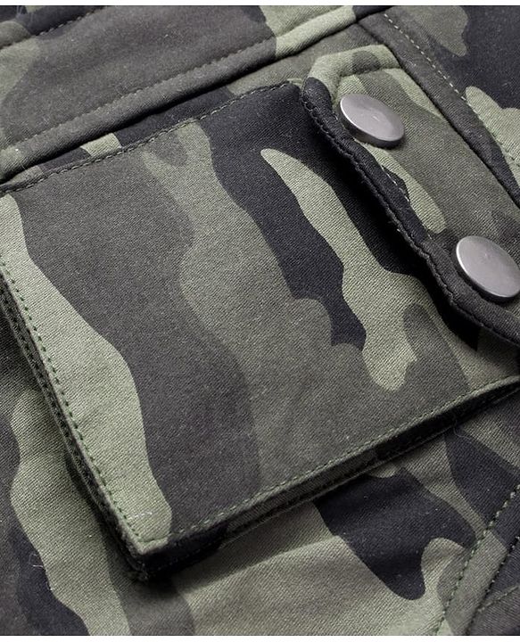 Pine Kids Woven Full Sleeves Hooded Front Open Sweatjacket with Camouflage Design - Olive Green