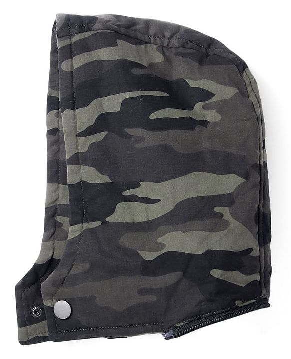Pine Kids Woven Full Sleeves Hooded Front Open Sweatjacket with Camouflage Design - Olive Green