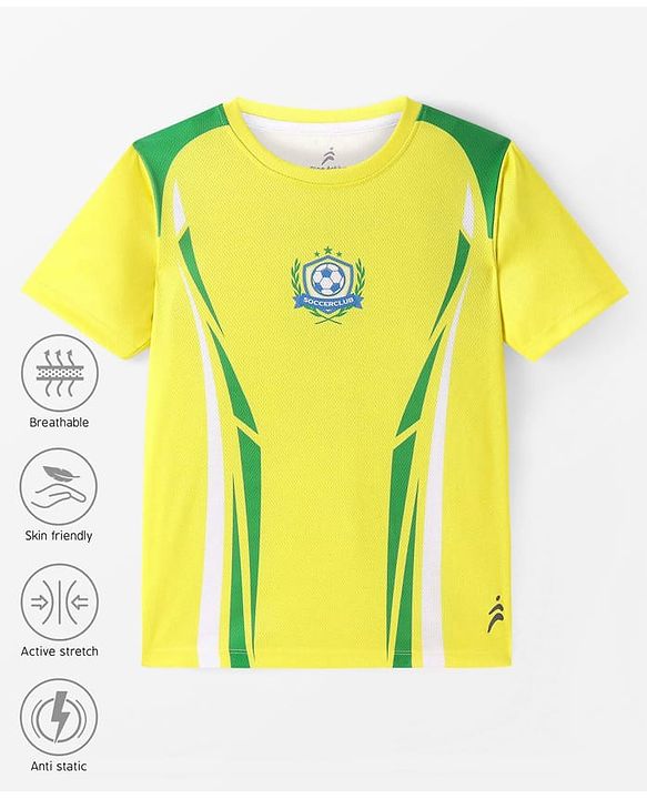 Pine Active Knitted Half Sleeve Brazil Football T-Shirt - Yellow