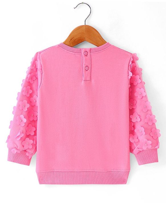 Babyhug Knit Full Sleeves Sweatshirt With Floral Graphics & Mesh Detailing - Pink